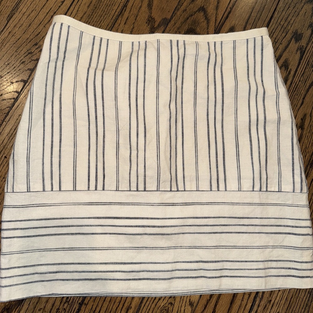 Madewell Women's Gamine Cream Navy Stripe Linen Blend Mini Skirt, Size 0